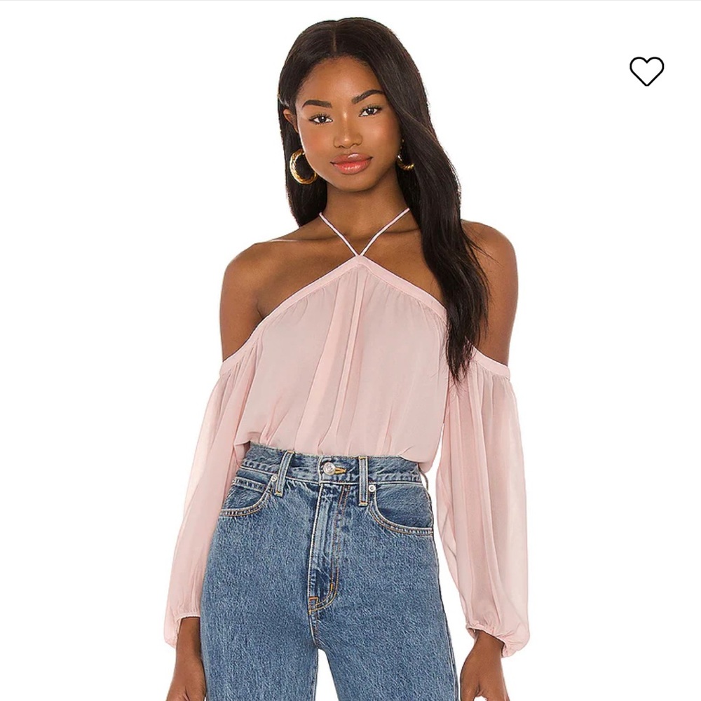 1 state high neck blouse in pink taffeta. Size small